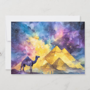 Cartão De Festividades Galáxia do Deserto de Aquarela Camelo Pirâmide Via