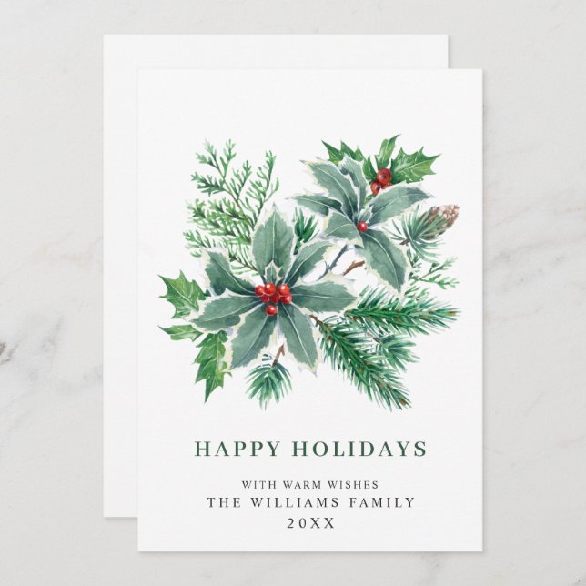 Cartão De Festividades Galho Festivo de Bagas de Azevinho Saudação de Nat (Frente/Verso)