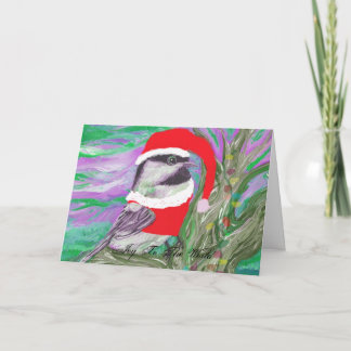 Cartão De Festividades Galinha vestida de Papai noel numa árvore