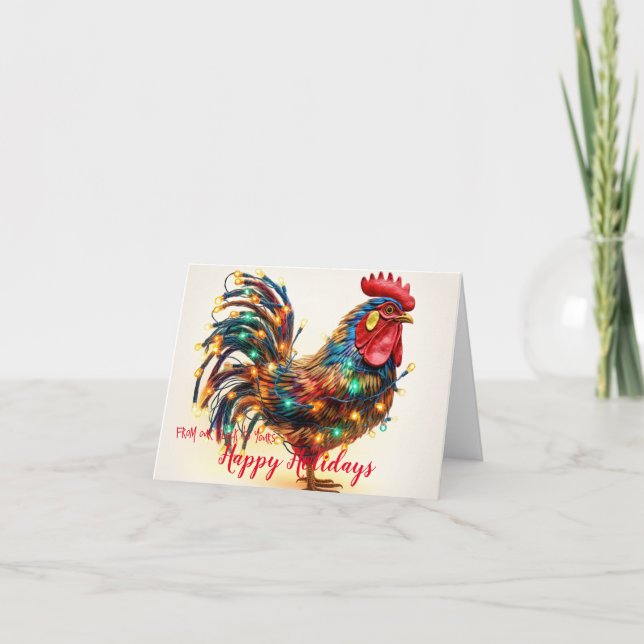Cartão De Festividades Galinhas Engraçadas Rooster Luzes de Natal (Frente)