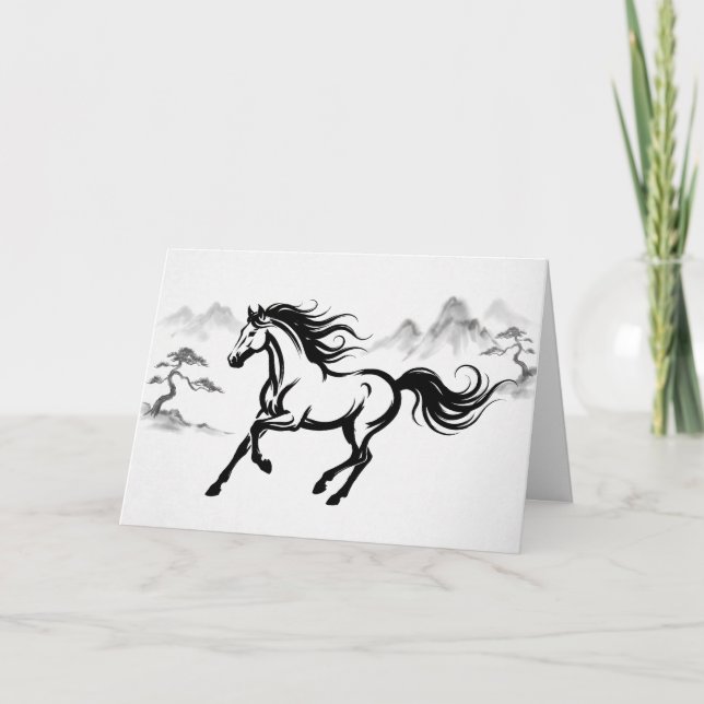 Cartão De Festividades Galloping Horse Sumi-E Ink | Art Greeting Card (Frente)
