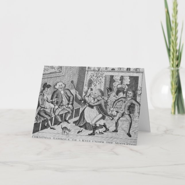 Cartão De Festividades Gambols de Natal, ou um Beijo Sob o (Frente)