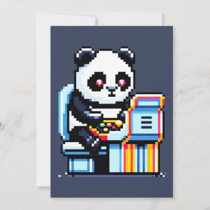 Cartão De Festividades Gamer Panda - Design da Arcade de Pixel