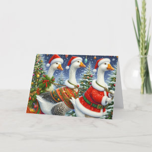 Cartão De Festividades Gansos de Natal Coloridos