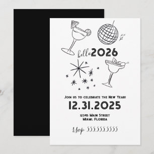 Cartão De Festividades Garabatos Caprichosos Olá 2026 Ano Novo Dourado
