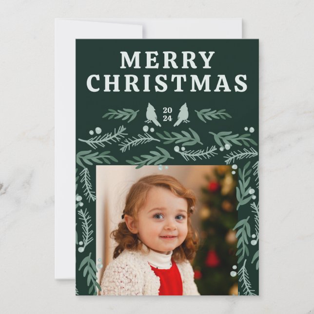 Cartão De Festividades Garland Border Green - Duas Fotografias (Frente)