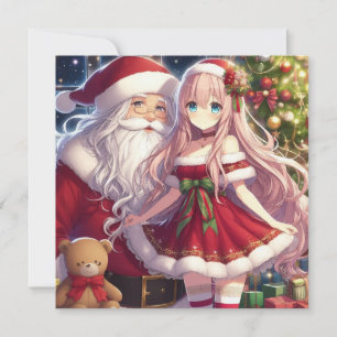 Cartão De Festividades Garota anime papai noel natal Personalizar Persona