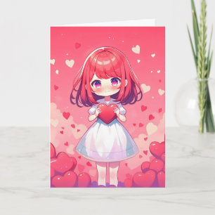 Cartão De Festividades Garota de Anime Chibi Love