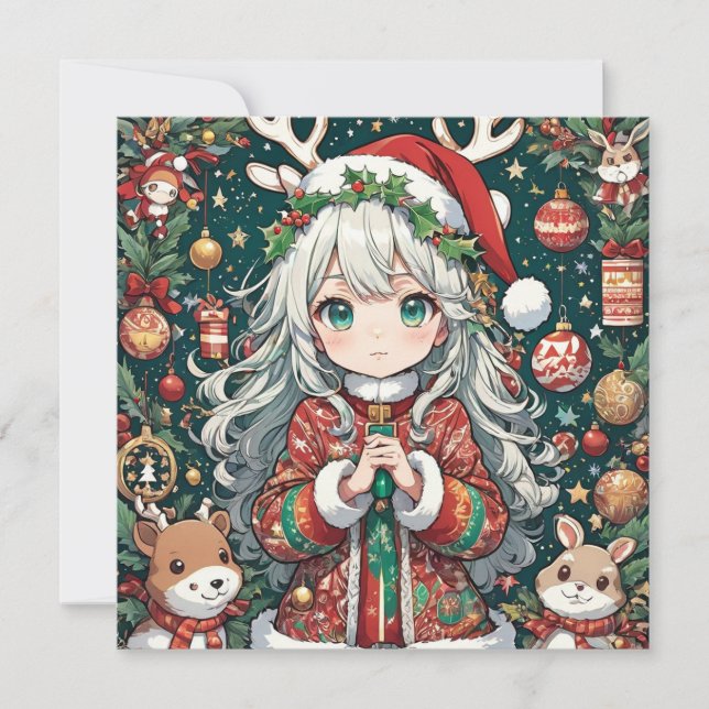 Cartão De Festividades garota de anime de Natal (Frente)