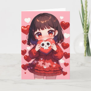 Cartão De Festividades Garota de anime Kawaii com coração assustador