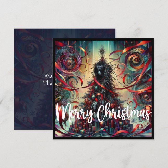 Cartão De Festividades Garota de Árvore de Natal Gótica (Frente/Verso)