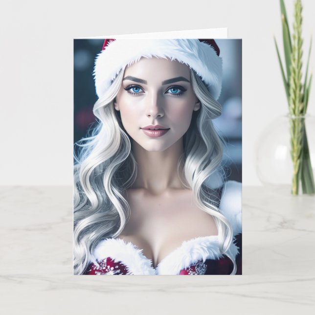 Cartão De Festividades Garota do Papai Noel (Frente)