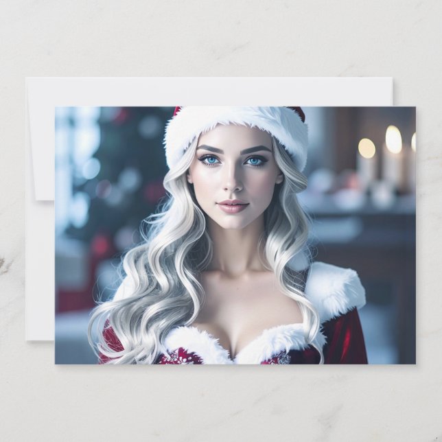 Cartão De Festividades Garota do Papai Noel (Frente)