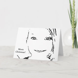 Cartão De Festividades Garota Doce, Retrato Branco Negro, Feliz Natal