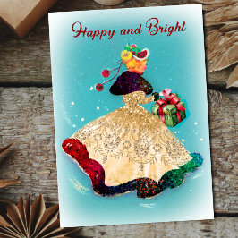 Cartão De Festividades Garota dourada da caixa de presentes de natais vin