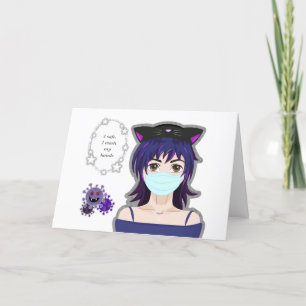 Cartão De Festividades Garota em quarentena. Estilo de manga   manter a c