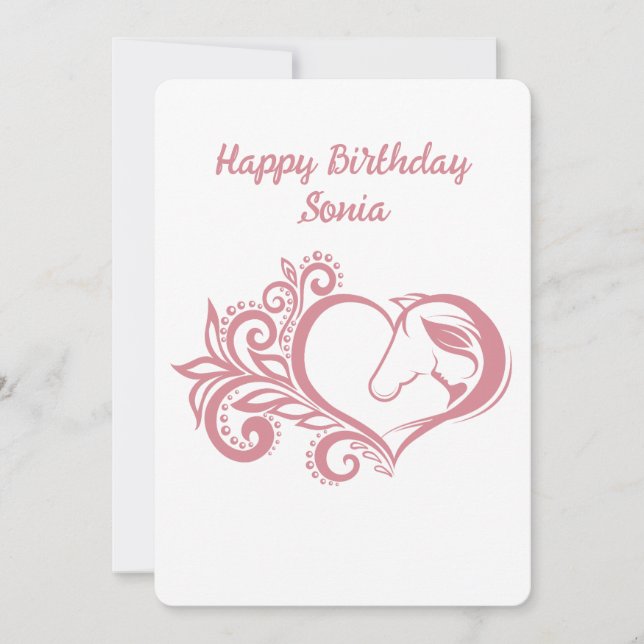 Cartão De Festividades Garota Feminina de Cavalo de Coração Rosa Coquette (Frente)