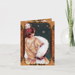 Cartão De Festividades Garota Flapper de Natal em um Vestido Brilhante Do