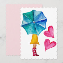 Cartão De Festividades Garota-Guarda-Chuva Corações de Água