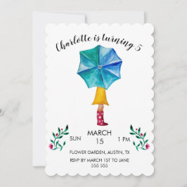 Cartão De Festividades Garota-Guarda-Chuva Corações de Água