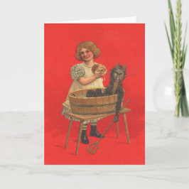 Cartão De Festividades Garota Limpando Krampus