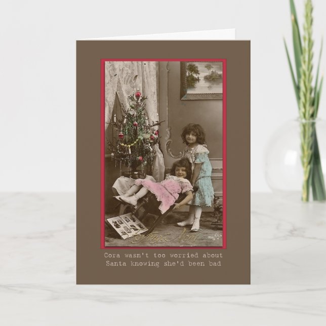 Cartão De Festividades garotas de natal vitorianas jogando humoralmente (Frente)