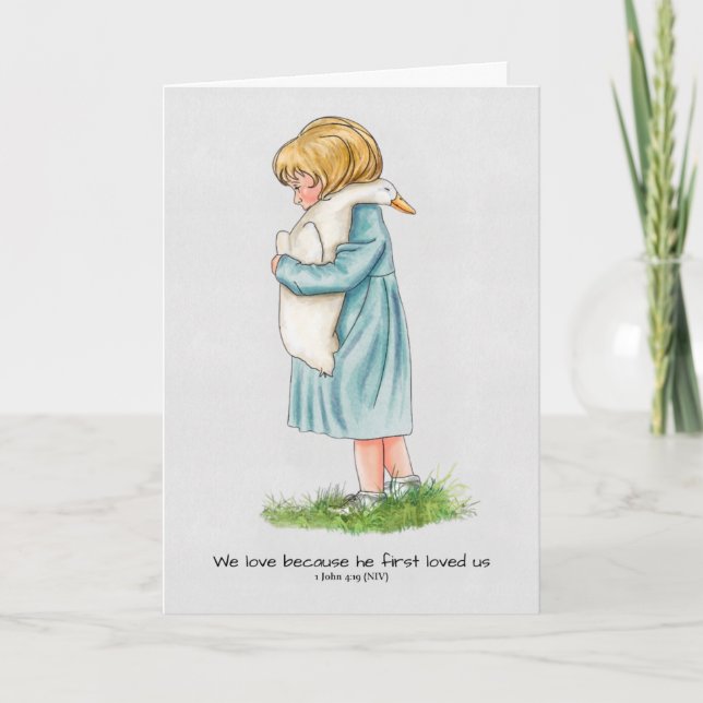 Cartão De Festividades Garotinha, Bíblia verso, feita à mão (Frente)