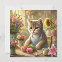 Gata mãe está arranjando flores Dia das Mães