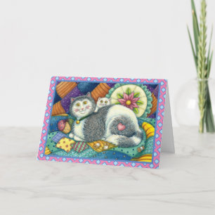 CARTÃO DE FESTIVIDADES GATA MÃE & GATINHO, COLCHAS DE RETALHOS, ALFINETEI