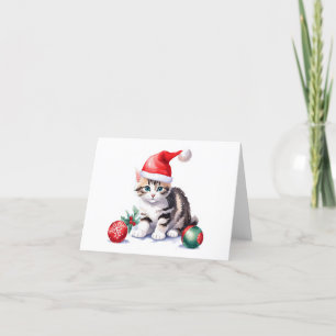 Cartão De Festividades Gatinho Cinza Listrado de Natal EM BRANCO