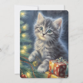 Cartão De Festividades Gatinho Cinza Natal 