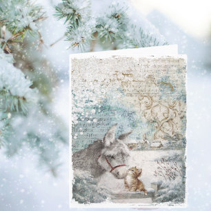 Cartão De Festividades Gatinho de Burro de Natal Vintage