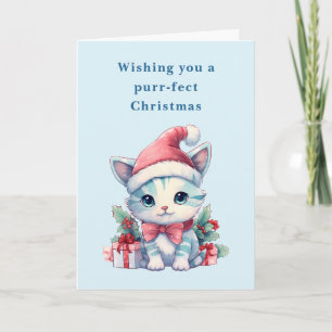 Cartão De Festividades Gatinho de Chapéu de Papai Noel Natal Perfeito