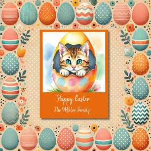 Cartão De Festividades Gatinho de Páscoa branca em Floral Eggshell