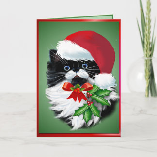 Cartão De Festividades Gatinho de Tuxedo no Natal