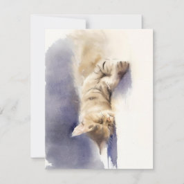 Cartão De Festividades Gatinho Dormindo Em Aquarelas