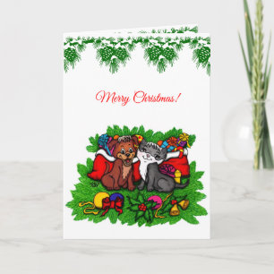 Cartão De Festividades Gatinho e puppy, XMas feliz