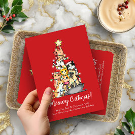 Cartão De Festividades Gatinho Engraçado Meowy Catmas Árvore de Natal