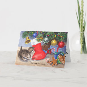 Cartão De Festividades Gatinho Fofo de Natal Árvore de Natal Feliz