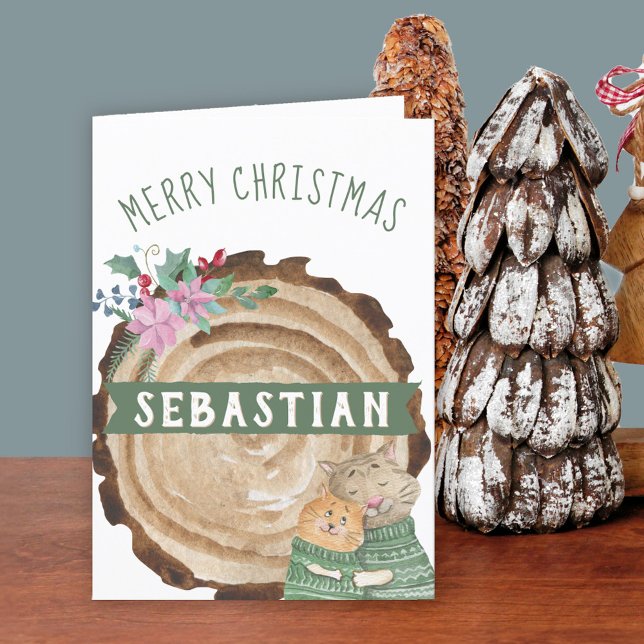 Cartão De Festividades Gatinho Gato Gato Russo Feliz Natal (Cute Christmas Card for someone special Buy professionally printed or as printable digital download.)