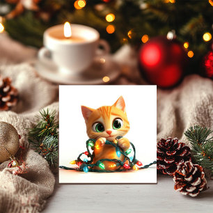 Cartão De Festividades Gatinho Laranja Alegrando as Festas de Fim de Ano