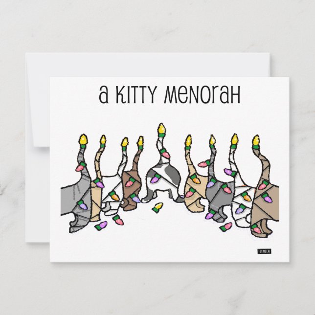 Cartão De Festividades Gatinho Menorah para gatos Hanukkah (Frente)