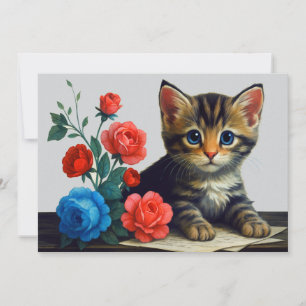 Cartão De Festividades Gatinho Moderno Cute Retrato Colorido Flores Gato