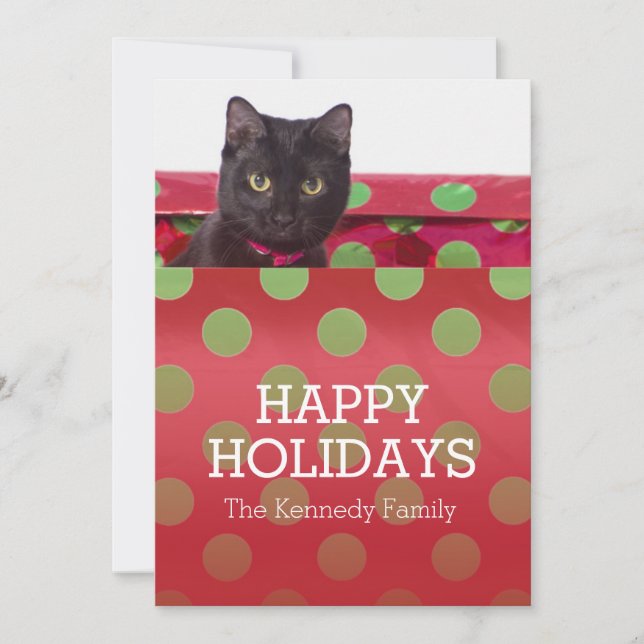 Cartão De Festividades Gatinho na caixa de presentes (Frente)