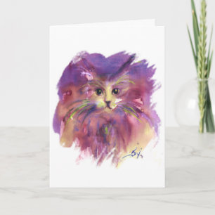 Cartão De Festividades GATINHO ROXO, GATO, Corações Coloridos do Dia dos