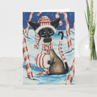 Cartão De Festividades Gatinho Siamese Candy Cane