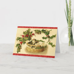 Cartão De Festividades Gatinhos Aconchegantes no Natal Restauro Vintage