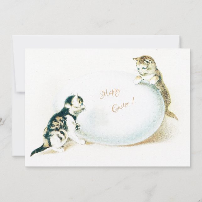 Cartão De Festividades gatinhos brincando com um ovo de Páscoa (Frente)