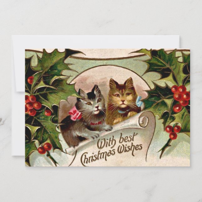 Cartão De Festividades Gatinhos de Natal "com melhores desejos de Natal" (Frente)