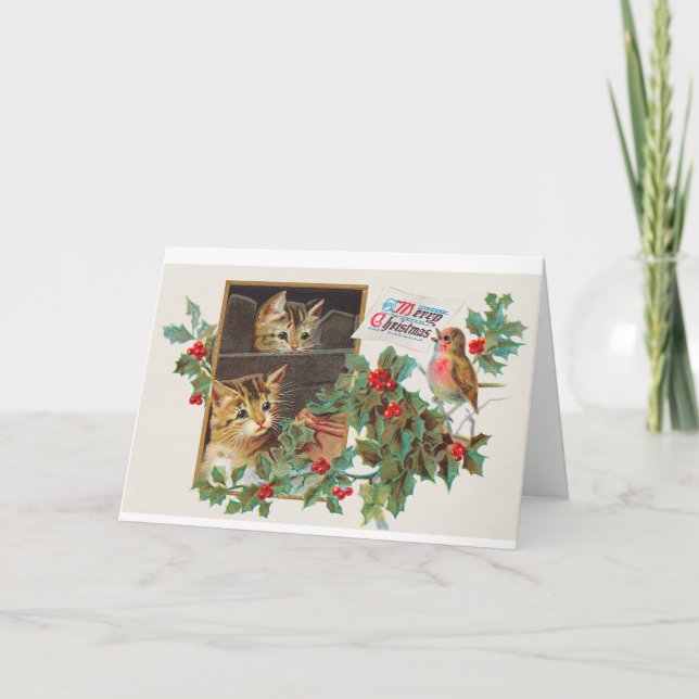 Cartão De Festividades Gatinhos natais vintages (Frente)